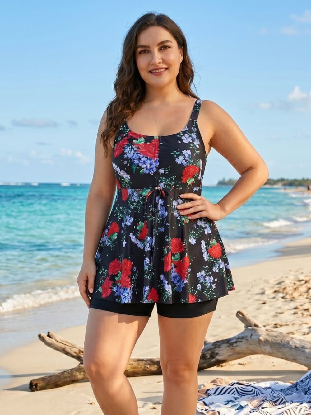 NWOT | Black Floral 2-Piece Tankini Swimsuit | Boyshorts | Medium